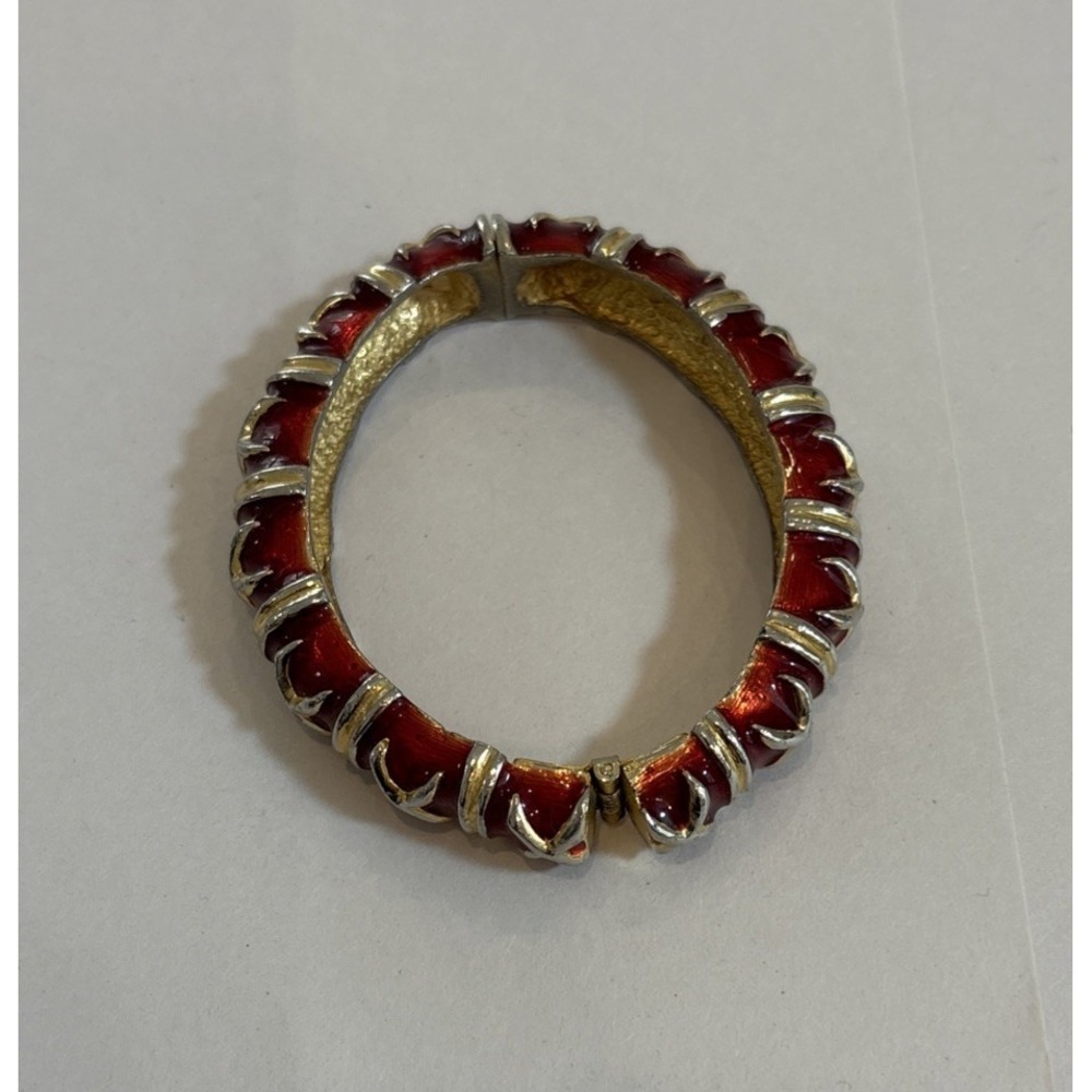 Vintage Maresca Italy Scarlet Red & Gold Clip On‎ Bracelet X Enameled Rare